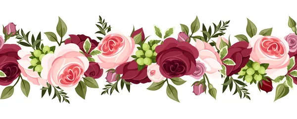 Horizontal seamless background with roses. Vector illustration. — Stock Vector