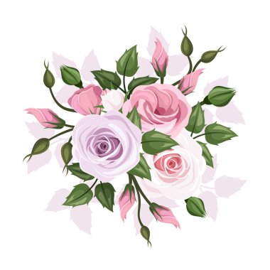 Roses and lisianthus flowers. Vector illustration. clipart