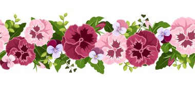 Horizontal seamless background with pansy flowers. Vector illustration. clipart