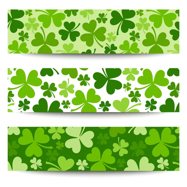 Drei Vektor St. Patrick 's Day Banner mit Shamrock. — Stockvektor