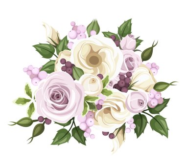 buket gül ve lisianthus. vektör çizim.