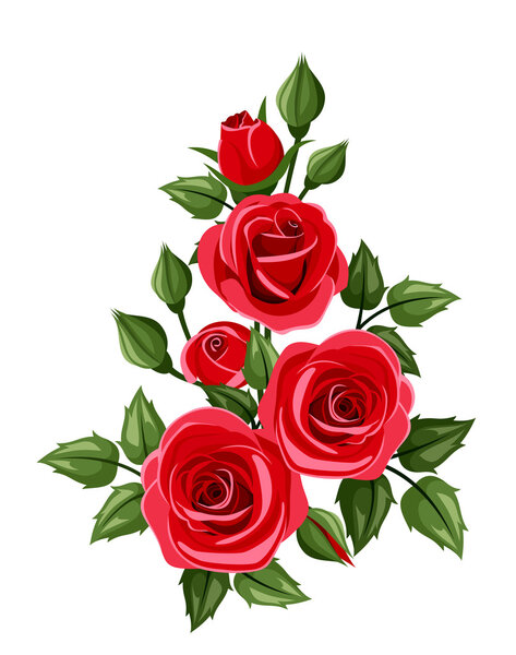 Branch of red roses. Vector illustration.