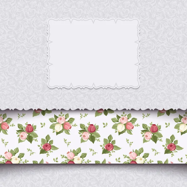 Tarjeta de invitación vintage con rosas. Ilustración vectorial . — Vector de stock