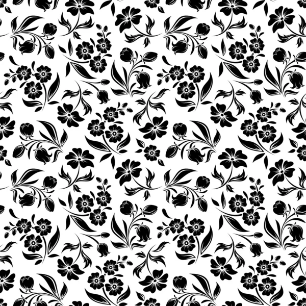 Patrón floral negro sin costuras en blanco. Ilustración vectorial . — Vector de stock