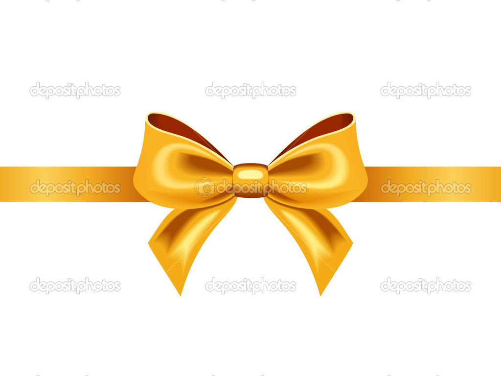 Golden ribbon with bow. Vector illustration.