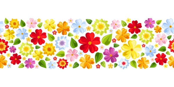 Horizontale nahtlose Hintergrund mit bunten Blumen. Vektorillustration. — Stockvektor