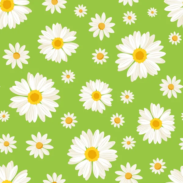 Seamless pattern with daisy flowers on green. Vector illustration. — Stock Vector