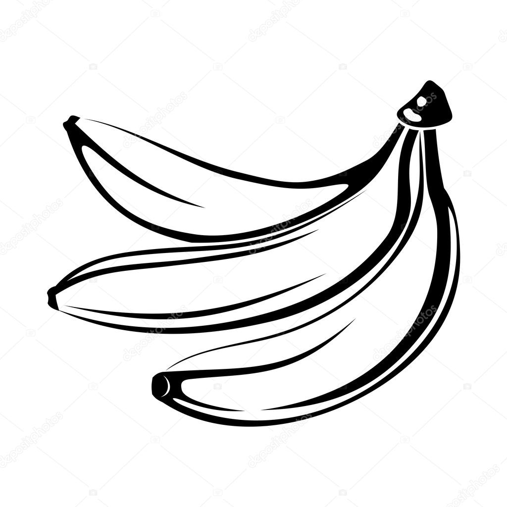 Black silhouette of bananas isolated on white. Vector illustration.