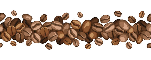Horizontal seamless background with coffee beans. Vector illustration.