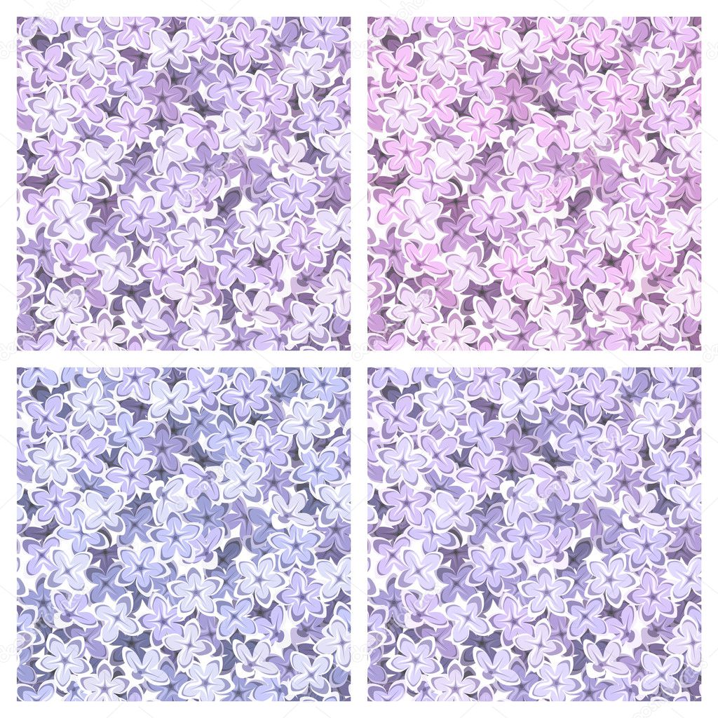 Set of seamless backgrounds with lilac flowers. Vector illustration.