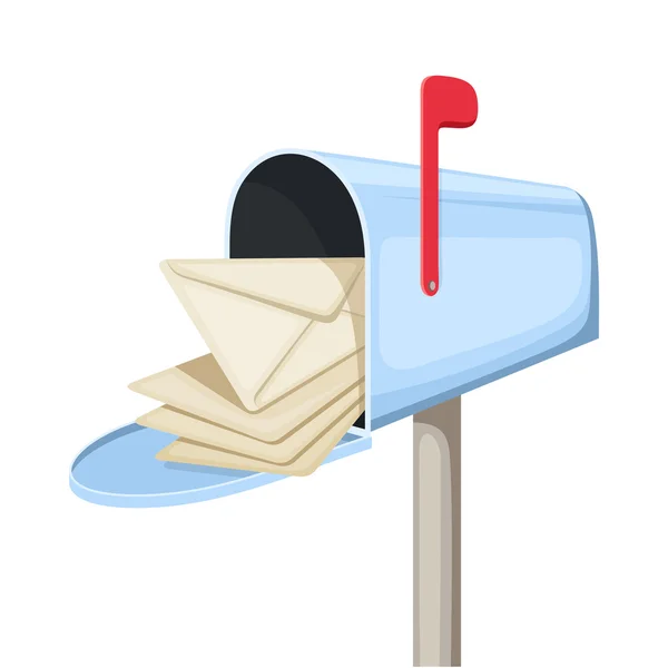 Otworzyć skrzynki pocztowej niebieski z listy. Ilustracja wektorowa. — Wektor stockowy
