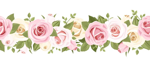 Horizontal seamless background with pink roses. Vector illustration. — Stock Vector