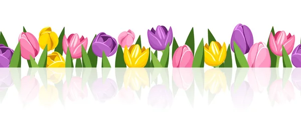 Horizontal seamless background with colorful tulips. Vector eps-10. — Stock Vector