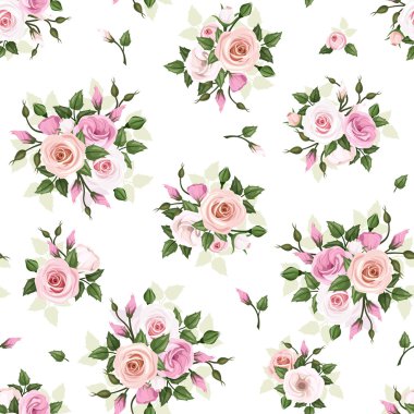 Gül ve lisianthus çiçekler ile Seamless modeli. vektör çizim.