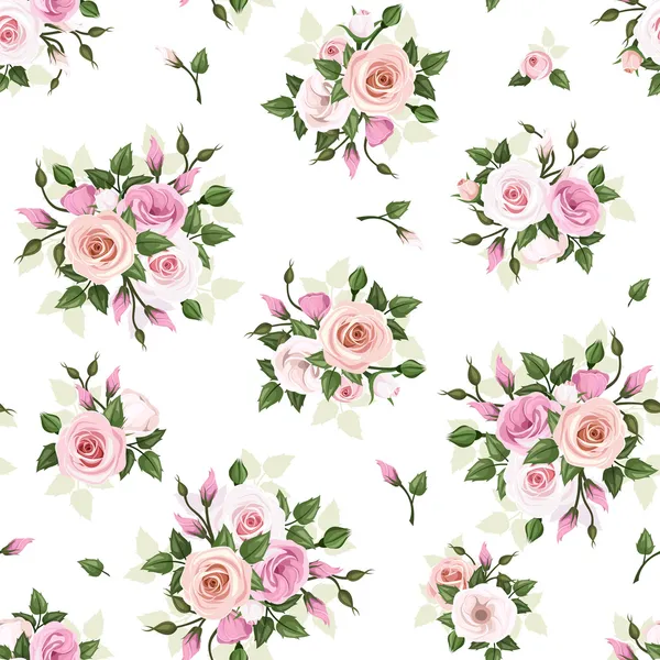 Seamless pattern with roses and lisianthus flowers. Vector illustration. — Stock Vector