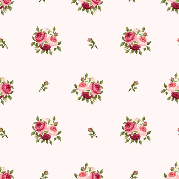 Απρόσκοπτη μοτίβο με κόκκινα και ροζ τριαντάφυλλα. Εικονογράφηση διανύσματος. — Διανυσματικό Αρχείο