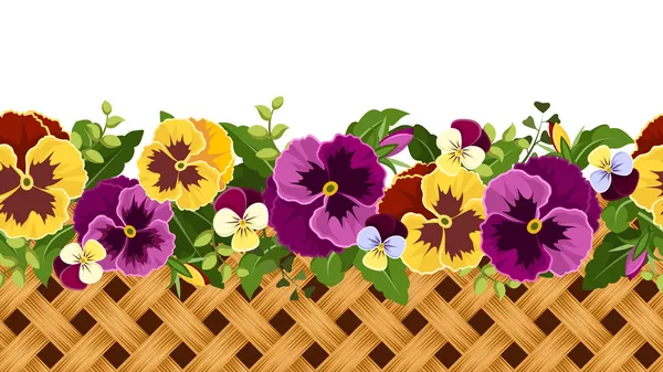 Fondo horizontal sin costuras con flores y mimbre. Ilustración vectorial . — Vector de stock