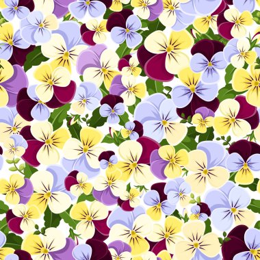 Seamless pattern with colorful pansy flowers. Vector illustration. clipart