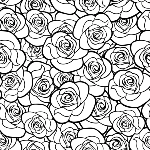 Бесшовный узор с контурами роз. Векторная иллюстрация . — стоковый вектор