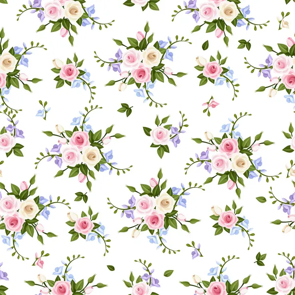 Motif vectoriel sans couture avec roses et freesia . — Image vectorielle