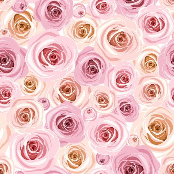 Sömlöst mönster med rosa rosor. Vektorillustration. — Stock vektor