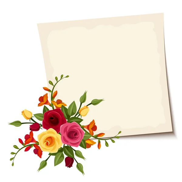 Vector card with red and yellow roses. — Stock Vector