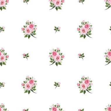 Pembe güllerle kusursuz desen. Vektör illüstrasyonu.