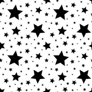 Seamless pattern with black stars on white. Vector illustration. clipart