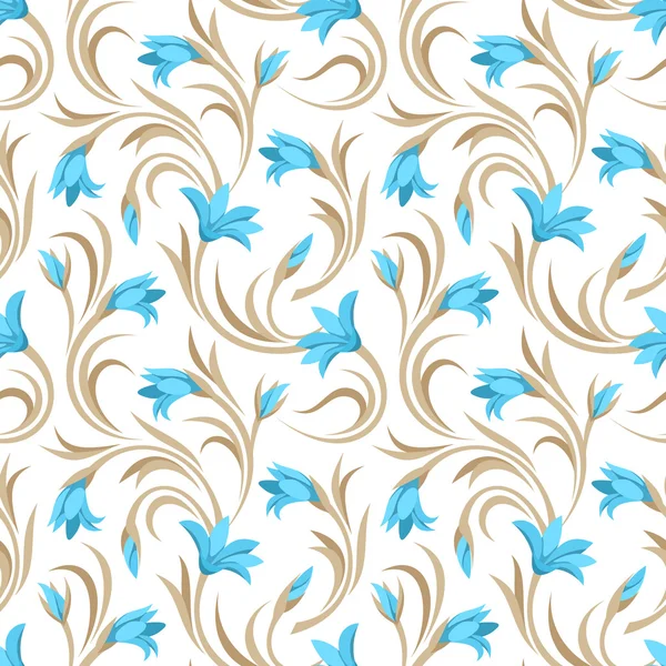 Seamless pattern with blue gladiolus flowers. Vector illustration. — Stock Vector