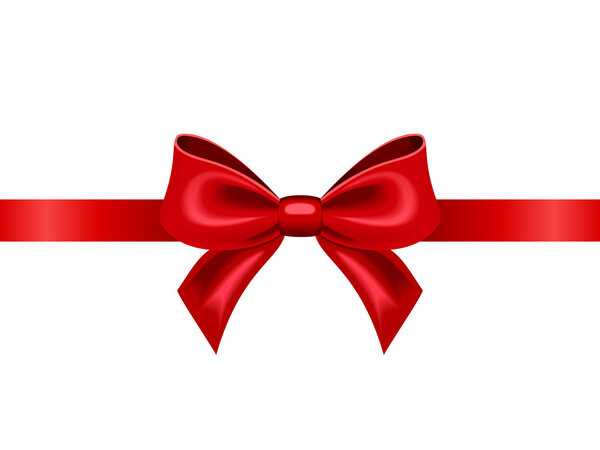 Red ribbon with bow. Vector illustration.