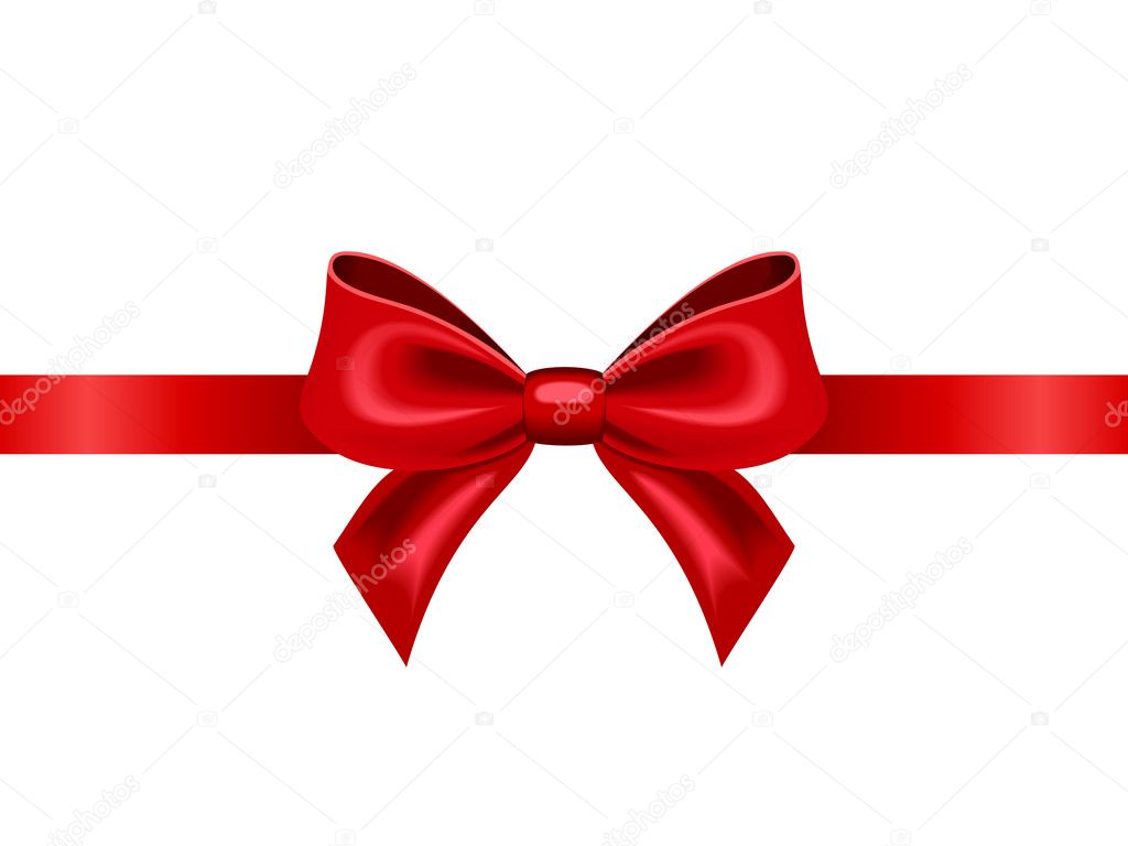 Red ribbon with bow. Vector illustration.