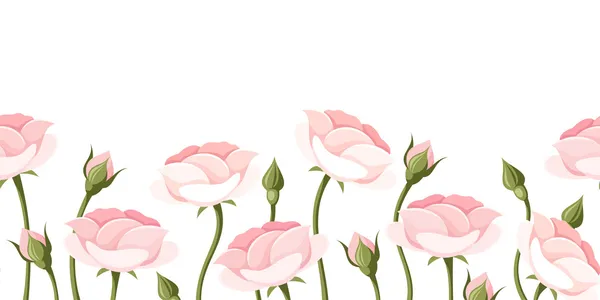 Fondo horizontal sin costuras con rosas rosadas. Ilustración vectorial . — Vector de stock