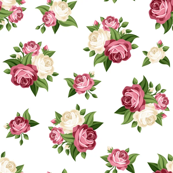 Modèle vintage sans couture avec des roses roses roses et blanches. Illustration vectorielle . — Image vectorielle