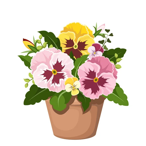 Πανσές λουλούδια σε μια κατσαρόλα. εικονογράφηση φορέας. — Διανυσματικό Αρχείο