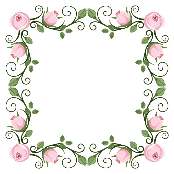 Винтажная каллиграфическая рамка с розовыми розами. Векторная иллюстрация . — стоковый вектор