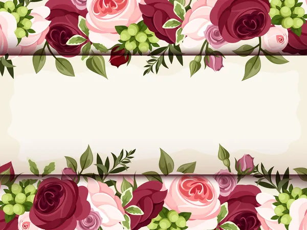 用红色和粉色玫瑰的邀请卡。矢量 eps 10. — 图库矢量图片