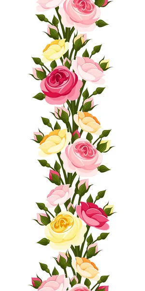 Bordure verticale sans couture avec des roses rouges, roses, orange et jaunes. Illustration vectorielle . — Image vectorielle