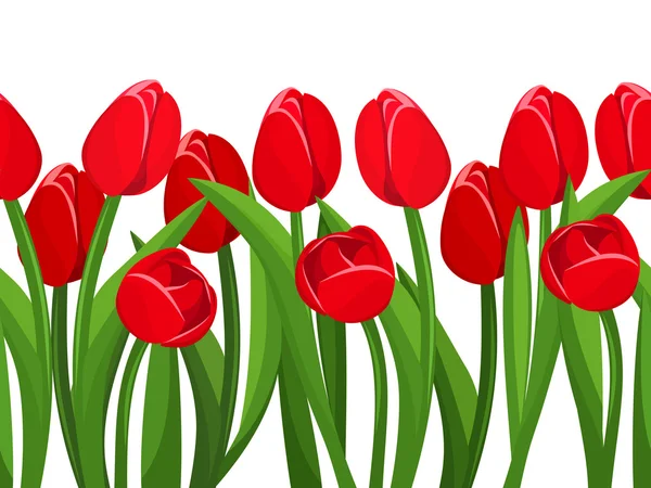 Horizontal seamless background with red tulips. Vector illustration. — Stock Vector