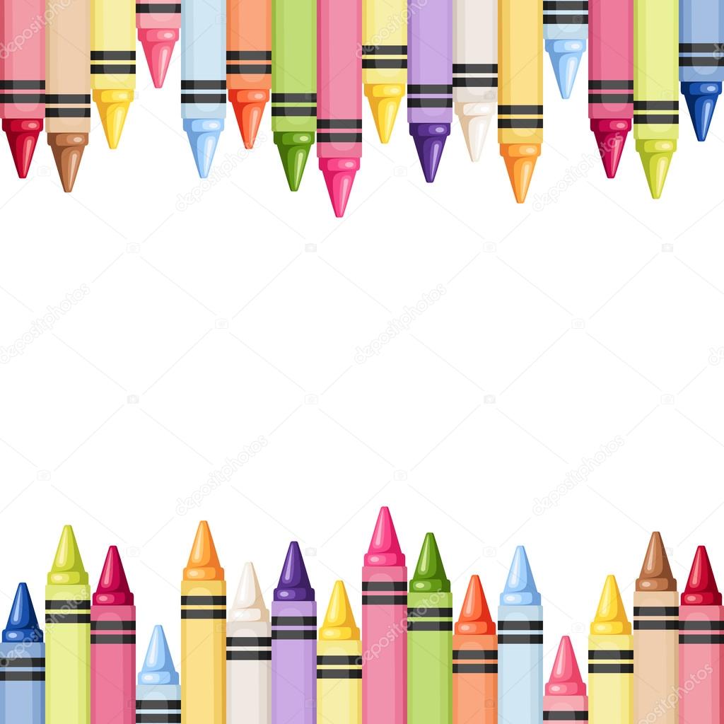 Horizontal seamless background with colorful crayons. Vector illustration.