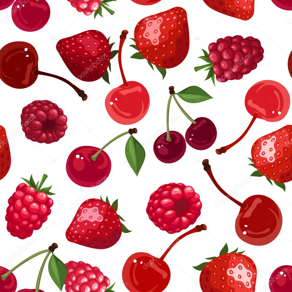 Seamless background with various berries. Vector illustration.