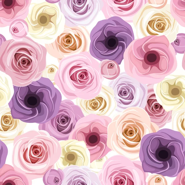 Nahtloser Hintergrund mit Rosen und Lisianthus-Blumen. Vektorillustration. — Stockvektor