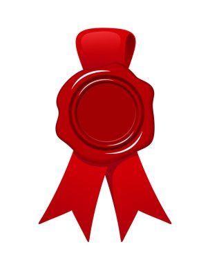 Red wax seal with ribbon isolated on white. Vector eps-10.