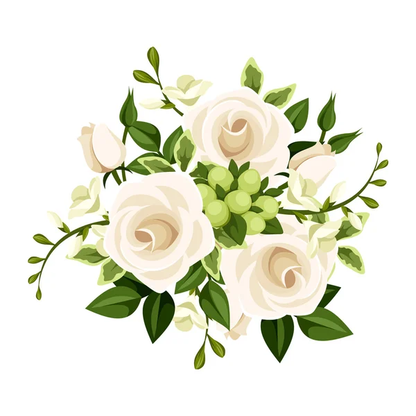 Bouquet of white roses and freesia flowers illustration. — Stock Fotó