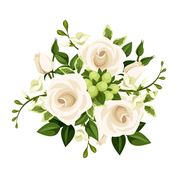 Bouquet of white roses and freesia flowers illustration. — Stock Photo, Image