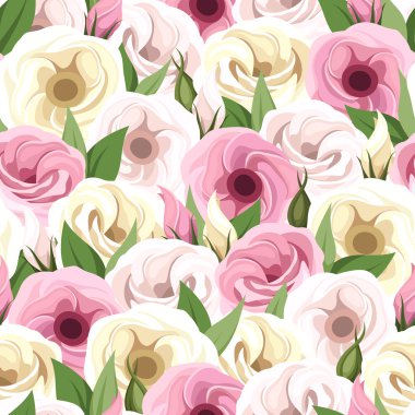 Seamless pattern with pink and white lisianthus flowers. Vector illustration. clipart