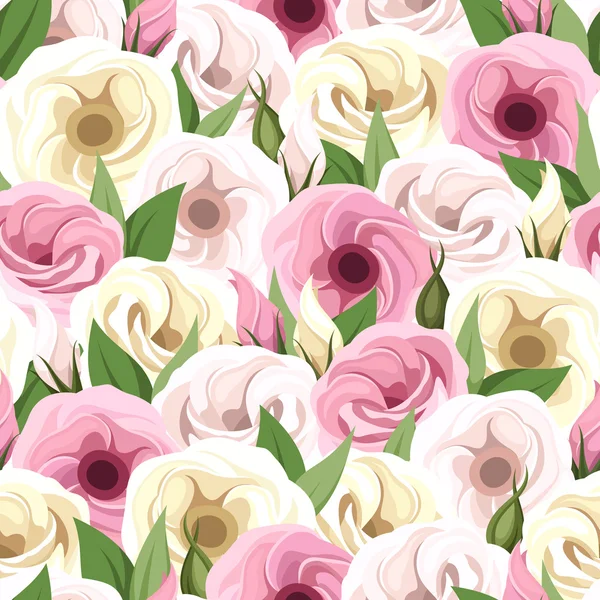 Seamless pattern with pink and white lisianthus flowers. Vector illustration. — Stock Vector