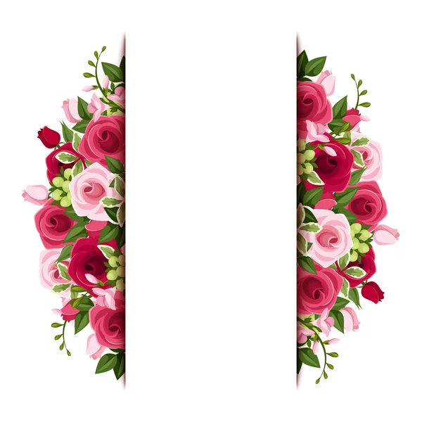 Fondo con rosas rojas y rosadas y flores de freesia. Vector eps-10 . — Archivo Imágenes Vectoriales