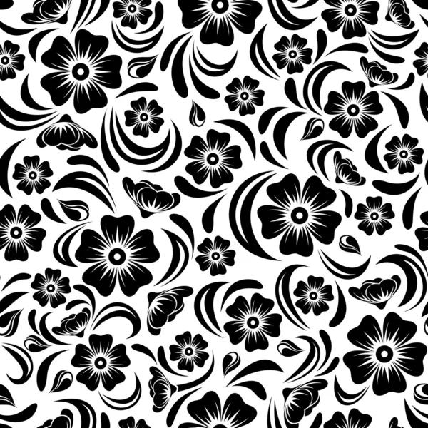 Patrón floral negro vintage sin costuras. Ilustración vectorial . — Vector de stock