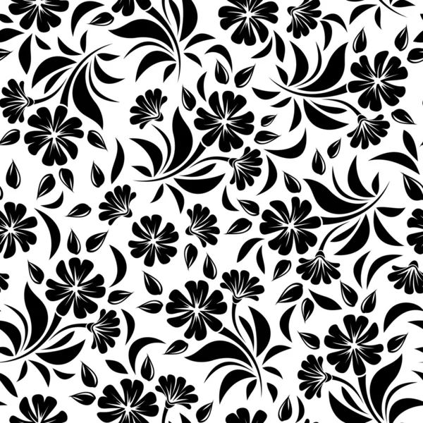 Seamless pattern with black flowers on a white background. Vector illustration. — Stock Vector