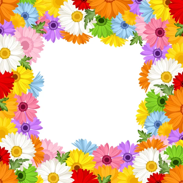 Cadre vectoriel avec fleurs de gerbera colorées . — Image vectorielle
